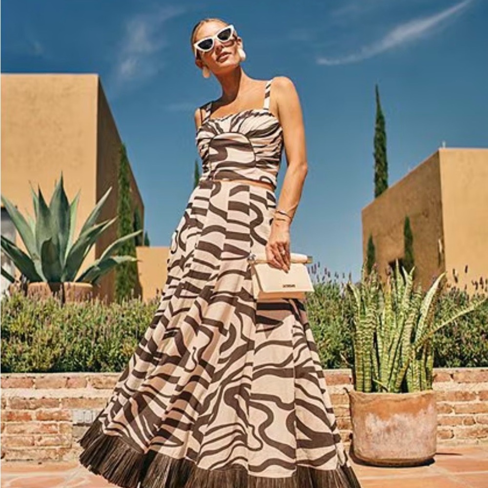 ANTONIO MELANI Style Somers Swirl Print Linen Blend Straw Trim Two Piece Set NWT - Picture 4 of 12